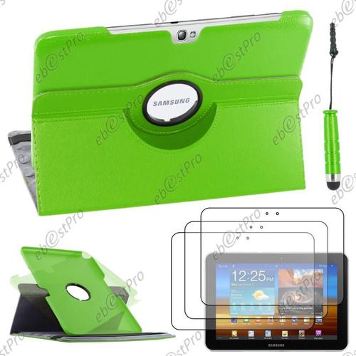 Ebeststar ® Housse Coque Etui Pu Cuir Rotatif Avec Support À Rotation 360° Pour Samsung Galaxy Note 10.1 N8000, N8010, Couleur Vert + Mini Stylet 3 Film