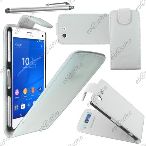 Ebeststar ® Housse Coque Etui Simili Cuir À Rabat Vertical Pour Sony Xperia Z3 Compact, Couleur Blanc + Stylet + Film Protection D'écran