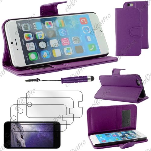 Ebeststar ® Housse Coque Etui Portefeuille Folio Book Livre Simili Cuir Pour Apple Iphone 6 Écran 4,7", Couleur Violet + Mini Stylet 3 Film