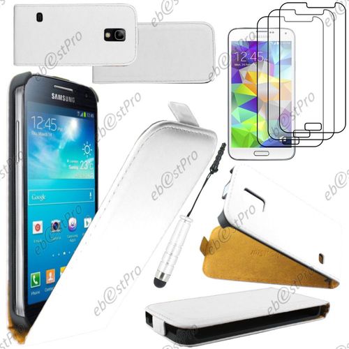 Ebeststar ® Housse Coque Etui En Pu Cuir À Rabat Ultra Fine (Slim Case) Pour Samsung Galaxy S5 Mini Sm-G800 G800f G800h, Couleur Blanc + Mini Stylet 3 Film