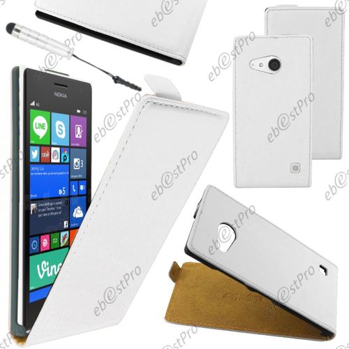 Ebeststar ® Housse Coque Etui En Pu Cuir À Rabat Ultra Fine (Slim Case) Pour Nokia Lumia 735 730 Dual, Couleur Blanc + Mini Stylet + Film Protection D'écran