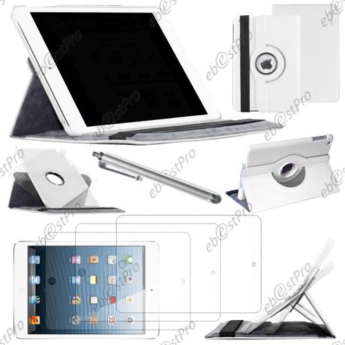 Ebeststar ® Housse Coque Etui Pu Cuir Rotatif Avec Support À Rotation 360° Pour Apple Ipad Mini 3, Mini 2 Retina, Mini 1, Couleur Blanc + Stylet 3 Film