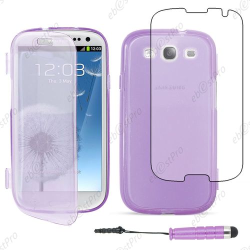 Ebeststar ® Housse Etui Coque Portefeuille Livre Silicone Gel Pour Samsung Galaxy S3 I9300 I9305, Couleur Violet + Mini Stylet + Film Protection D'écran