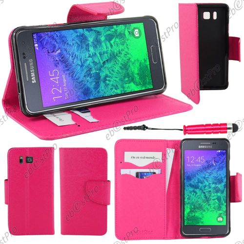 Ebeststar ® Housse Coque Etui Portefeuille Folio Book Livre Simili Cuir Pour Samsung Galaxy Alpha Sm-G850f, Couleur Rose + Mini Stylet + Film Protection D'écran