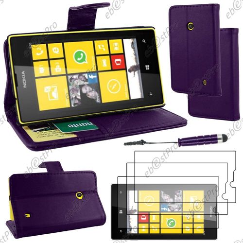 Ebeststar ® Housse Coque Etui Portefeuille Folio Book Livre Simili Cuir Pour Nokia Lumia 520, Couleur Violet + Mini Stylet 3 Film