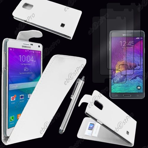 Ebeststar ® Housse Coque Etui Simili Cuir À Rabat Vertical Pour Samsung Galaxy Note 4 N910f, Couleur Blanc + Stylet 3 Film