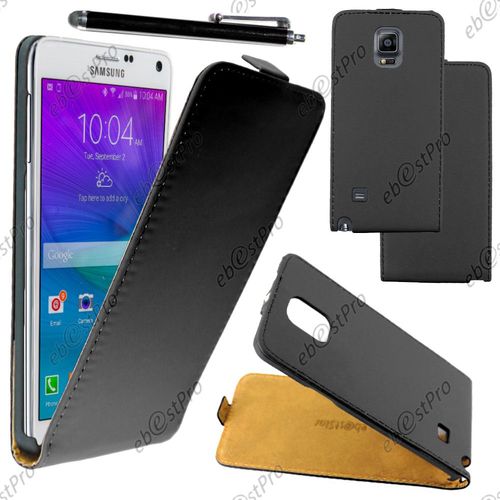Ebeststar ® Housse Coque Etui En Pu Cuir À Rabat Ultra Fine (Slim Case) Pour Samsung Galaxy Note 4 N910f, Couleur Noir + Stylet + Film Protection D'écran