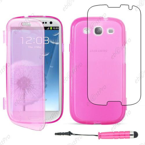 Ebeststar ® Housse Etui Coque Portefeuille Livre Silicone Gel Pour Samsung Galaxy S3 I9300 I9305, Couleur Rose + Mini Stylet + Film Protection D'écran