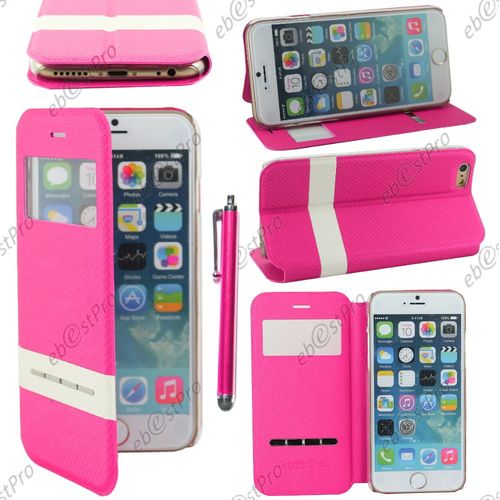Ebeststar ® Housse Coque Etui Smart View Cover Type S-View Portefeuille Livre Pour Apple Iphone 6 Plus Écran 5,5", Couleur Rose + Stylet + Film Protection D'écran