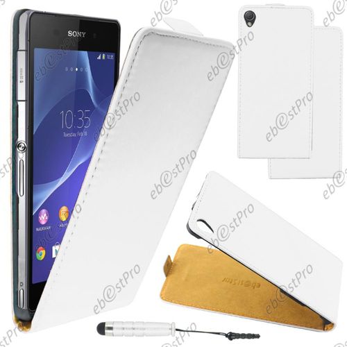 Ebeststar ® Housse Coque Etui En Pu Cuir À Rabat Ultra Fine (Slim Case) Pour Sony Xperia Z3 D6603, Couleur Blanc + Mini Stylet + Film Protection D'écran