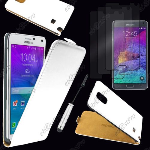 Ebeststar ® Housse Coque Etui En Pu Cuir À Rabat Ultra Fine (Slim Case) Pour Samsung Galaxy Note 4 N910f, Couleur Blanc + Mini Stylet 3 Film