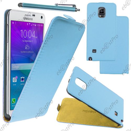 Ebeststar ® Housse Coque Etui En Pu Cuir À Rabat Ultra Fine (Slim Case) Pour Samsung Galaxy Note 4 N910f, Couleur Bleu + Stylet + Film Protection D'écran
