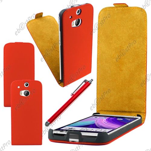 Ebeststar ® Housse Coque Etui En Pu Cuir À Rabat Ultra Fine (Slim Case) Pour Htc One M8 2014, Couleur Rouge + Stylet + Film Protection D'écran