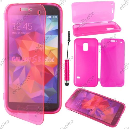 Ebeststar ® Housse Etui Coque Portefeuille Livre Silicone Gel Pour Samsung Galaxy S5 Mini Sm-G800 G800f G800h, Couleur Rose + Mini Stylet + Film Protection D'écran