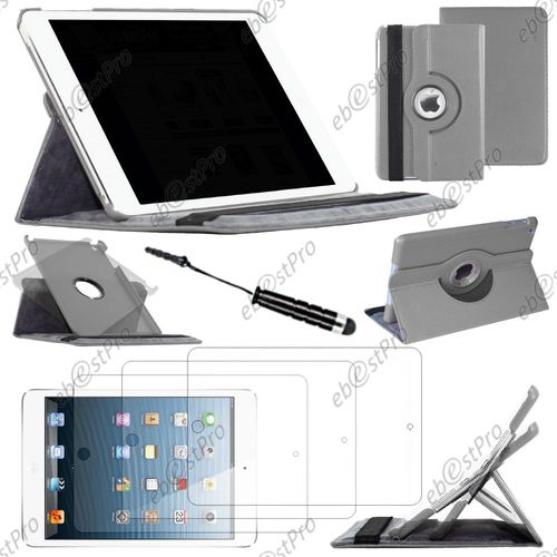 Ebeststar ® Housse Coque Etui Pu Cuir Rotatif Avec Support À Rotation 360° Pour Apple Ipad Mini 3, Mini 2 Retina, Mini 1, Couleur Gris + Mini Stylet 3 Film
