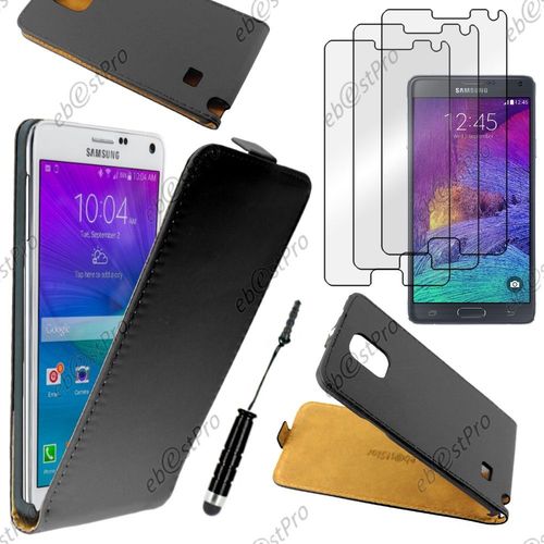 Ebeststar ® Housse Coque Etui En Pu Cuir À Rabat Ultra Fine (Slim Case) Pour Samsung Galaxy Note 4 N910f, Couleur Noir + Mini Stylet 3 Film