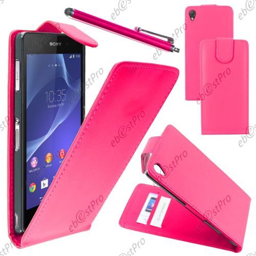 Ebeststar ® Housse Coque Etui Simili Cuir À Rabat Vertical Pour Sony Xperia Z3 D6603, Couleur Rose + Stylet + Film Protection D'écran