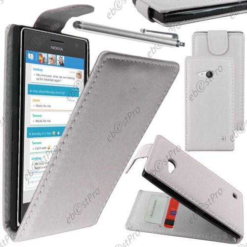 Ebeststar ® Housse Coque Etui Simili Cuir À Rabat Vertical Pour Nokia Lumia 735 730 Dual, Couleur Blanc + Stylet + Film Protection D'écran