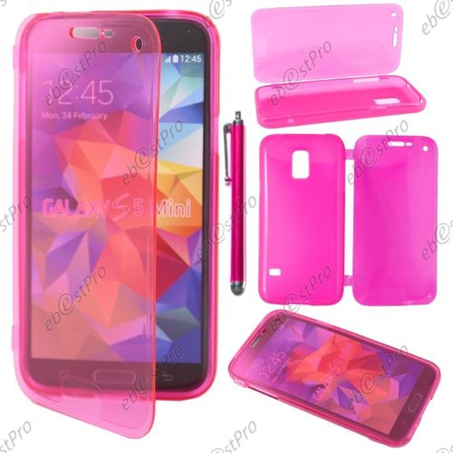 Ebeststar ® Housse Etui Coque Portefeuille Livre Silicone Gel Pour Samsung Galaxy S5 Mini Sm-G800 G800f G800h, Couleur Rose + Stylet + Film Protection D'écran