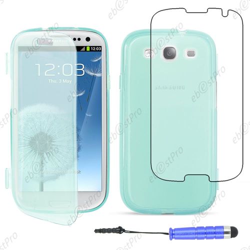 Ebeststar ® Housse Etui Coque Portefeuille Livre Silicone Gel Pour Samsung Galaxy S3 I9300 I9305, Couleur Bleu + Mini Stylet + Film Protection D'écran