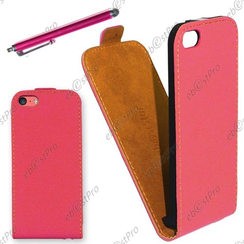 Ebeststar ® Housse Coque Etui En Pu Cuir À Rabat Ultra Fine (Slim Case) Pour Apple Iphone 5c, Couleur Rose + Stylet + Film Protection D'écran