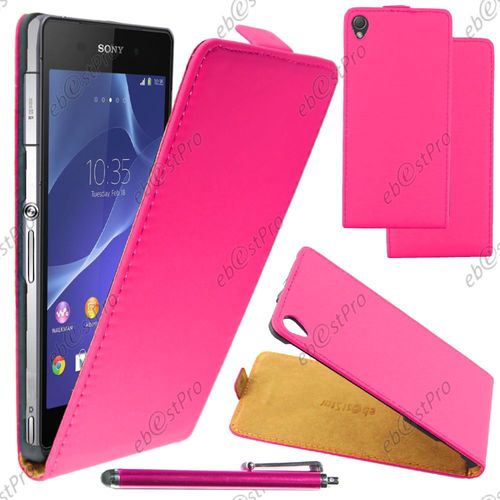 Ebeststar ® Housse Coque Etui En Pu Cuir À Rabat Ultra Fine (Slim Case) Pour Sony Xperia Z3 D6603, Couleur Rose + Stylet + Film Protection D'écran