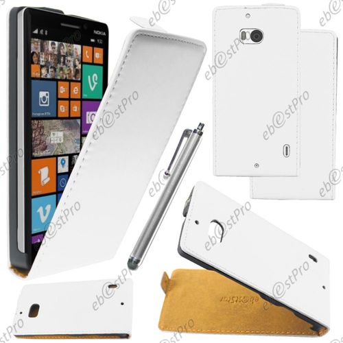 Ebeststar ® Housse Coque Etui En Pu Cuir À Rabat Ultra Fine (Slim Case) Pour Nokia Lumia 930, Couleur Blanc + Stylet + Film Protection D'écran