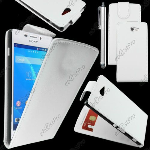 Ebeststar ® Housse Coque Etui Simili Cuir À Rabat Vertical Pour Sony Xperia M2 D2302 D2303, Couleur Blanc + Stylet + Film Protection D'écran