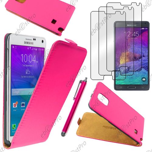 Ebeststar ® Housse Coque Etui En Pu Cuir À Rabat Ultra Fine (Slim Case) Pour Samsung Galaxy Note 4 N910f, Couleur Rose + Stylet 3 Film