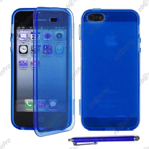 Ebeststar ® Housse Etui Coque Portefeuille Livre Silicone Gel Pour Apple Iphone 5s, 5, Couleur Bleu + Stylet + Film Protection D'écran