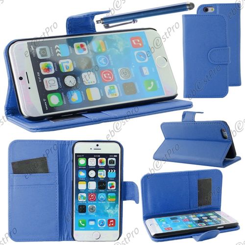 Ebeststar ® Housse Coque Etui Portefeuille Folio Book Livre Simili Cuir Pour Apple Iphone 6 Plus Écran 5,5", Couleur Bleu + Stylet + Film Protection D'écran