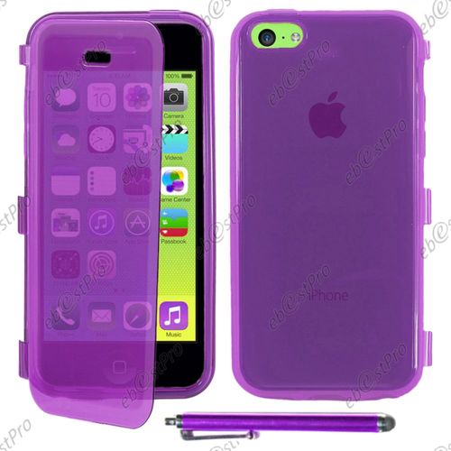 Ebeststar ® Housse Etui Coque Portefeuille Livre Silicone Gel Pour Apple Iphone 5c, Couleur Violet + Stylet + Film Protection D'écran