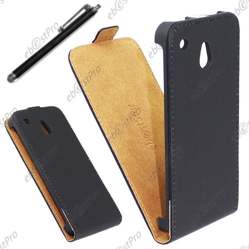 Ebeststar ® Housse Coque Etui En Pu Cuir À Rabat Ultra Fine (Slim Case) Pour Htc One Mini, Couleur Noir + Stylet + Film Protection D'écran