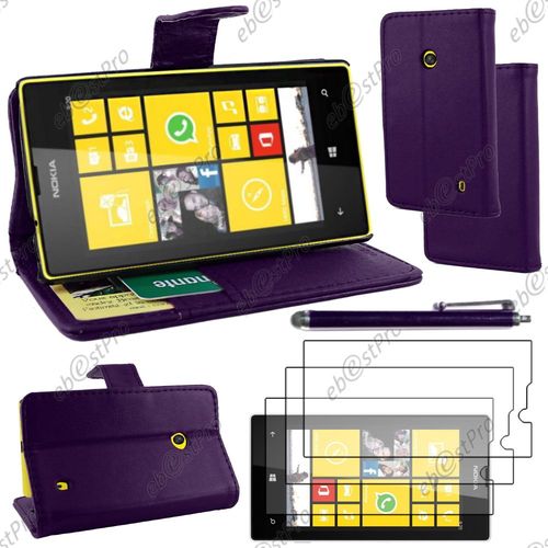 Ebeststar ® Housse Coque Etui Portefeuille Folio Book Livre Simili Cuir Pour Nokia Lumia 520, Couleur Violet + Stylet 3 Film