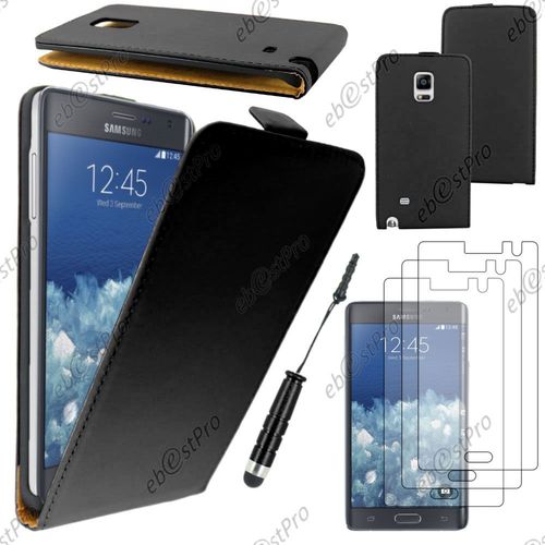 Ebeststar ® Housse Coque Etui En Pu Cuir À Rabat Ultra Fine (Slim Case) Pour Samsung Galaxy Note Edge, Couleur Noir + Mini Stylet 3 Film