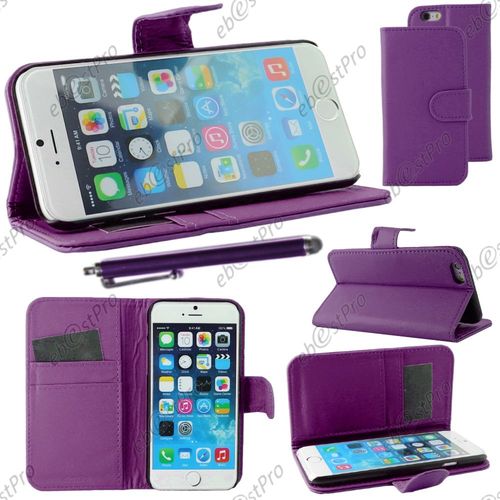Ebeststar ® Housse Coque Etui Portefeuille Folio Book Livre Simili Cuir Pour Apple Iphone 6 Écran 4,7", Couleur Violet + Stylet + Film Protection D'écran