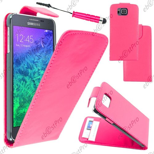 Ebeststar ® Housse Coque Etui Simili Cuir À Rabat Vertical Pour Samsung Galaxy Alpha Sm-G850f, Couleur Rose + Mini Stylet + Film Protection D'écran