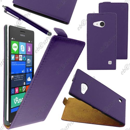 Ebeststar ® Housse Coque Etui En Pu Cuir À Rabat Ultra Fine (Slim Case) Pour Nokia Lumia 735 730 Dual, Couleur Violet + Stylet + Film Protection D'écran