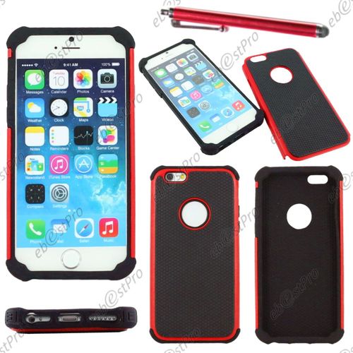 Ebeststar ® Coque Duo Bi-Couches En Silicone Et Polycarbonate Etui Housse Pour Apple Iphone 6 Écran 4,7", Couleur Rouge + Stylet + Film Protection D'écran