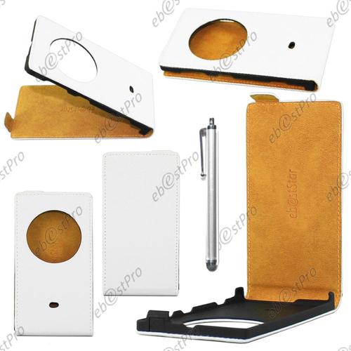 Ebeststar ® Housse Coque Etui En Pu Cuir À Rabat Ultra Fine (Slim Case) Pour Nokia Lumia 1020, Couleur Blanc + Stylet + Film Protection D'écran