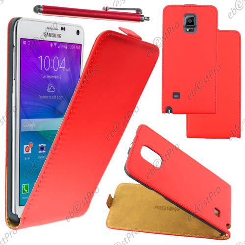 Ebeststar ® Housse Coque Etui En Pu Cuir À Rabat Ultra Fine (Slim Case) Pour Samsung Galaxy Note 4 N910f, Couleur Rouge + Stylet + Film Protection D'écran