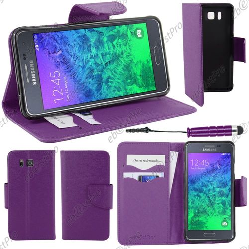 Ebeststar ® Housse Coque Etui Portefeuille Folio Book Livre Simili Cuir Pour Samsung Galaxy Alpha Sm-G850f, Couleur Violet + Mini Stylet + Film Protection D'écran