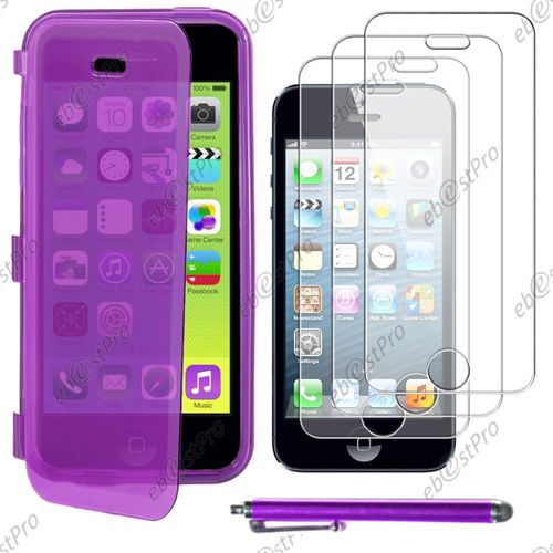 Ebeststar ® Housse Etui Coque Portefeuille Livre Silicone Gel Pour Apple Iphone 5c, Couleur Violet + Stylet 3 Film