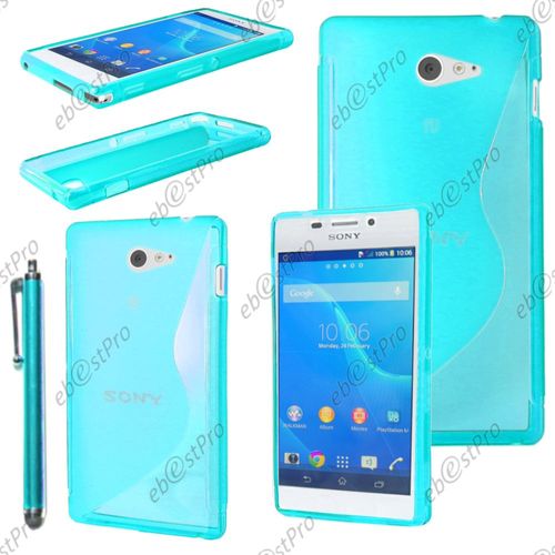 Ebeststar ® Housse Etui Coque Silicone Gel Motif S-Line Protection Souple Pour Sony Xperia M2 D2302 D2303, Couleur Bleu + Stylet + Film Protection D'écran