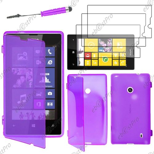 Ebeststar ® Housse Etui Coque Portefeuille Livre Silicone Gel Pour Nokia Lumia 520, Couleur Violet + Mini Stylet 3 Film