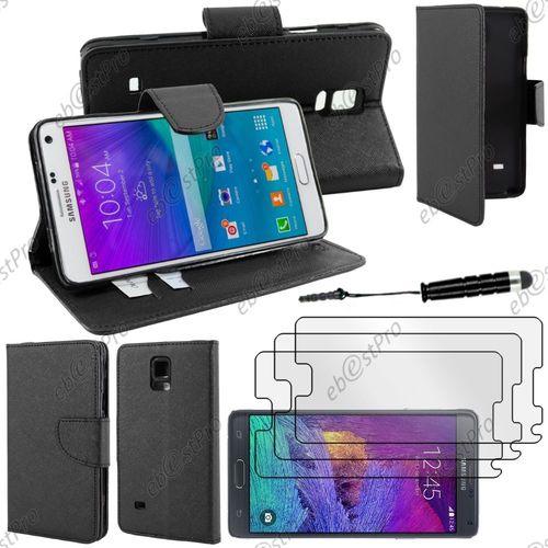 Ebeststar ® Housse Coque Etui Portefeuille Folio Book Livre Simili Cuir Pour Samsung Galaxy Note 4 N910f, Couleur Noir + Mini Stylet 3 Film