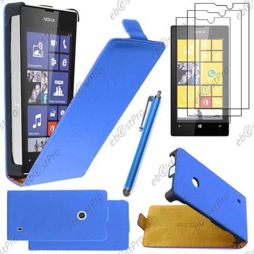 Ebeststar ® Housse Coque Etui En Pu Cuir À Rabat Ultra Fine (Slim Case) Pour Nokia Lumia 520, Couleur Bleu + Stylet 3 Film