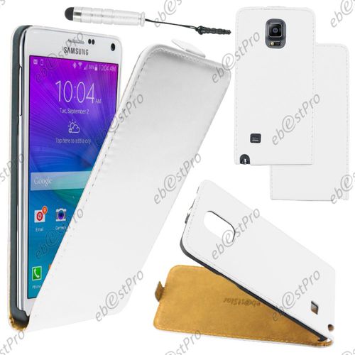 Ebeststar ® Housse Coque Etui En Pu Cuir À Rabat Ultra Fine (Slim Case) Pour Samsung Galaxy Note 4 N910f, Couleur Blanc + Mini Stylet + Film Protection D'écran