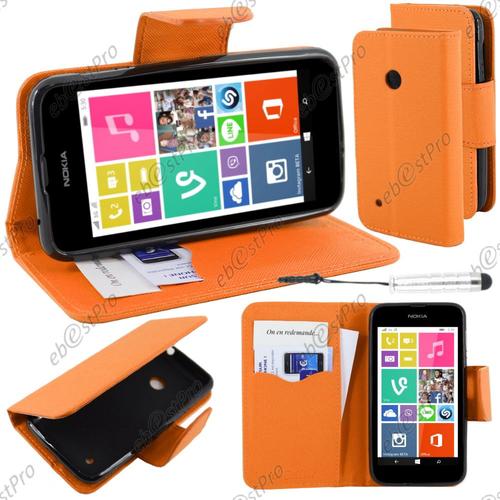 Ebeststar ® Housse Coque Etui Portefeuille Folio Book Livre Simili Cuir Pour Nokia Lumia 530, Couleur Orange + Mini Stylet + Film Protection D'écran