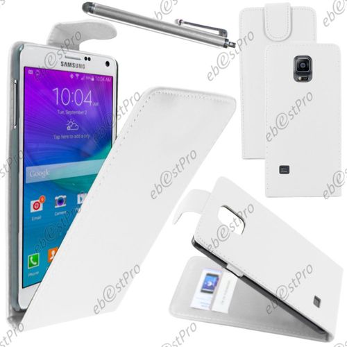 Ebeststar ® Housse Coque Etui Simili Cuir À Rabat Vertical Pour Samsung Galaxy Note 4 N910f, Couleur Blanc + Stylet + Film Protection D'écran